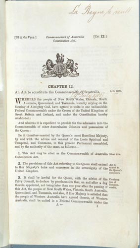 Commonwealth of Australia Constitution Act 1900 (UK), page 1
